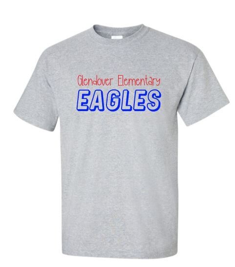 Youth or Adult Glendover Elementary Block Letter Eagles Gildan Short or Long Sleeve Tee (GES)