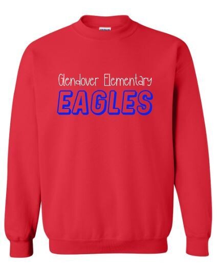 Youth or Adult Glendover Elementary Block Letter Eagles Gildan Crewneck Sweatshirt (GES)
