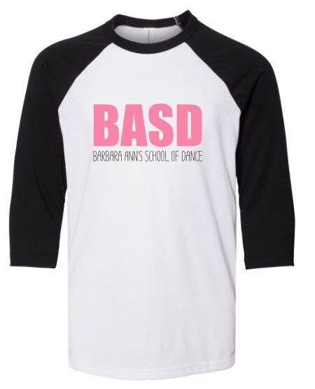 Youth or Adult BASD Bella + Canvas Three-Quarter Sleeve Baseball Tee (BASD)