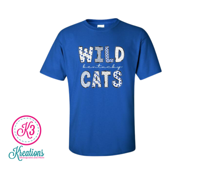 Adult Wildcats Fun Font Short OR Long Sleeve Gildan Tee
