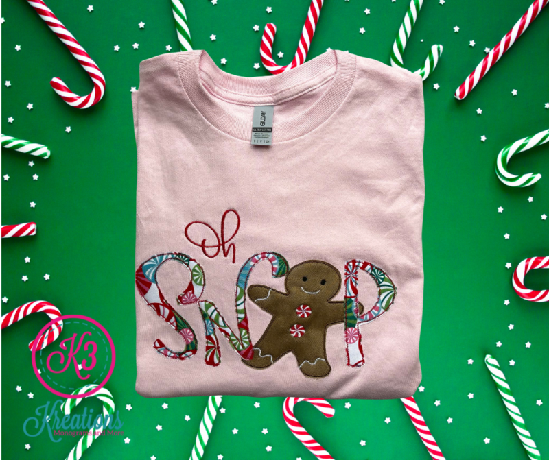 Adult Oh Snap Gingerbread Man Applique Long Sleeve Tee
