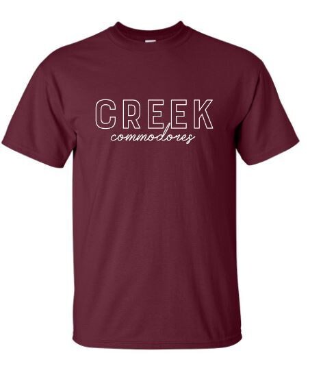 Youth or Adult Outlined CREEK commodores Short Sleeve Tee