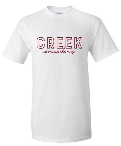 Youth or Adult Outlined CREEK commodores Short Sleeve Tee (TCMSD)