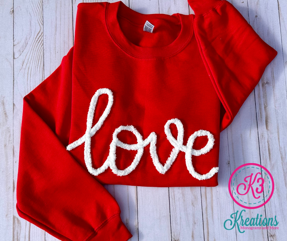 Adult love Chenille Yarn Red Crewneck Sweatshirt