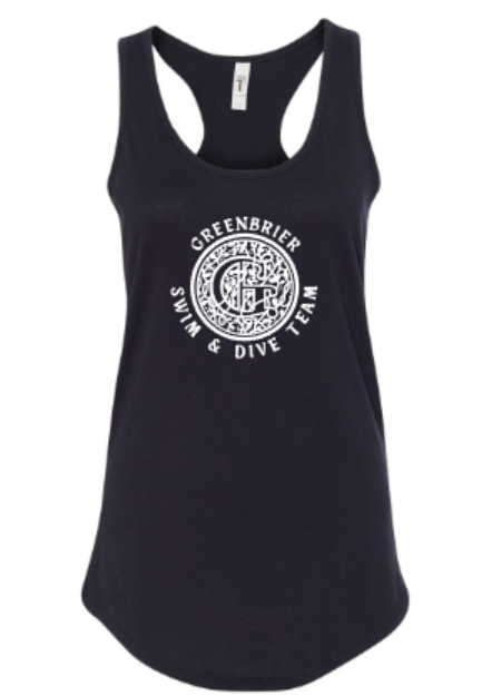 Ladies Ideal Racerback Black Out Tank with Choice of Greenbrier Logo