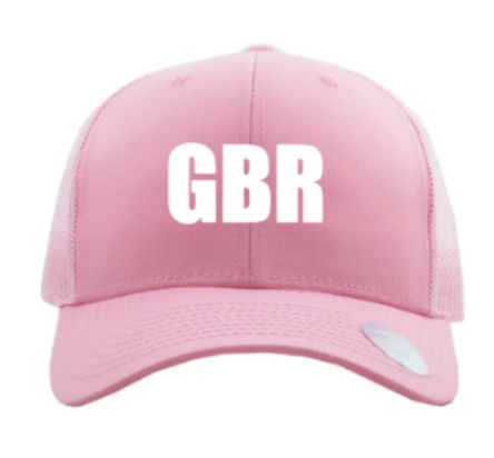 Pink Trucker Hat with Choice of Greenbrier Logo - Regular or Distressed