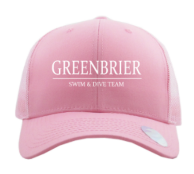 Pink Trucker Hat with Choice of Greenbrier Logo - Regular or Distressed