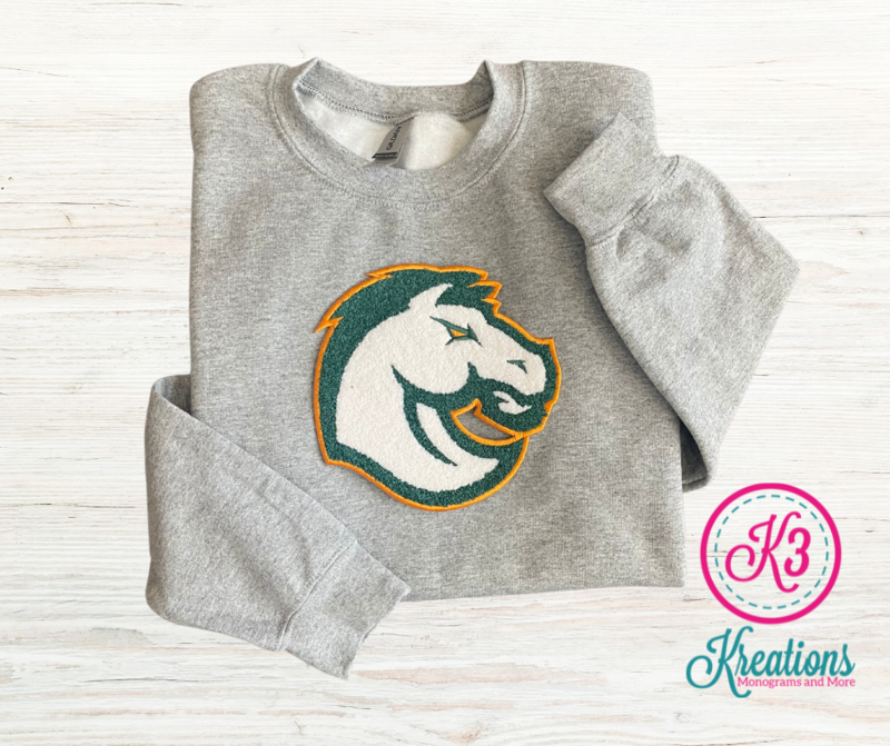 Adult Bronco Chenille Patch Gildan Sweatshirt