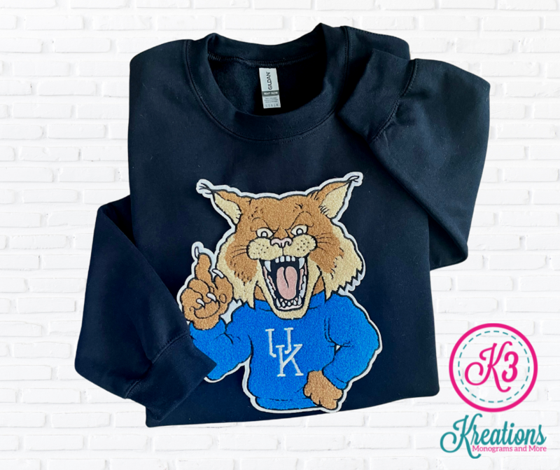 Adult Wildcat Head Chenille Patch Sweatshirt