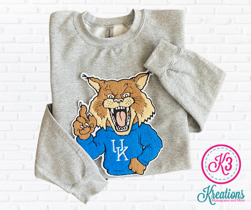 Adult Wildcat Head Chenille Patch Sweatshirt