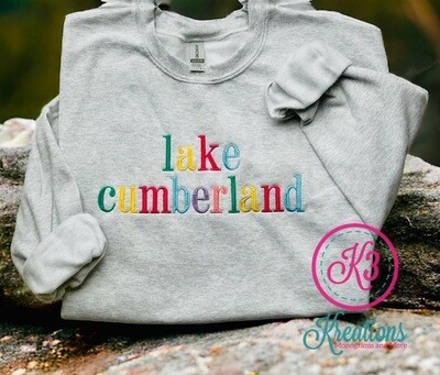 Adult Rainbow Embroidered Lake Cumberland Crewneck Sweatshirt