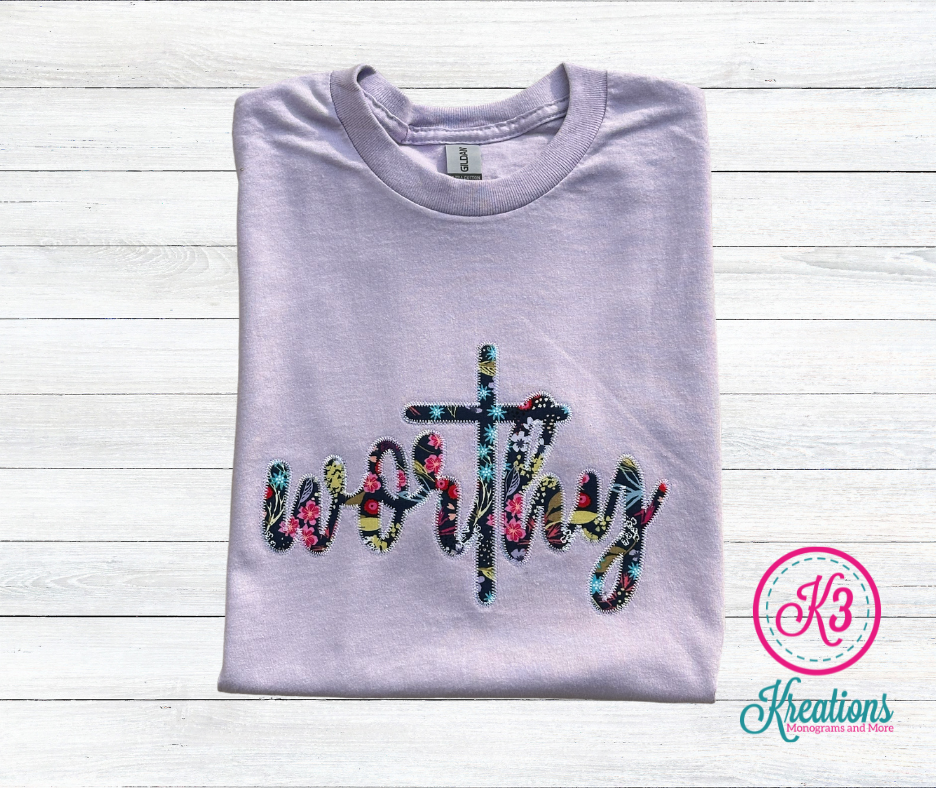 Adult Worthy Floral Applique Short Sleeve Tee