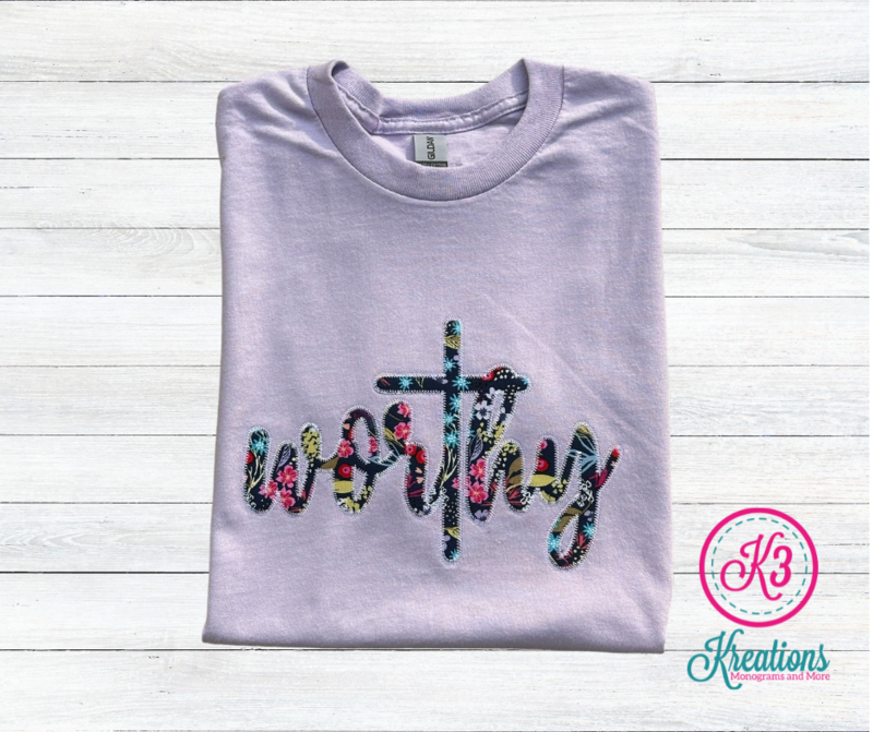 Adult Worthy Floral Applique Short Sleeve Tee