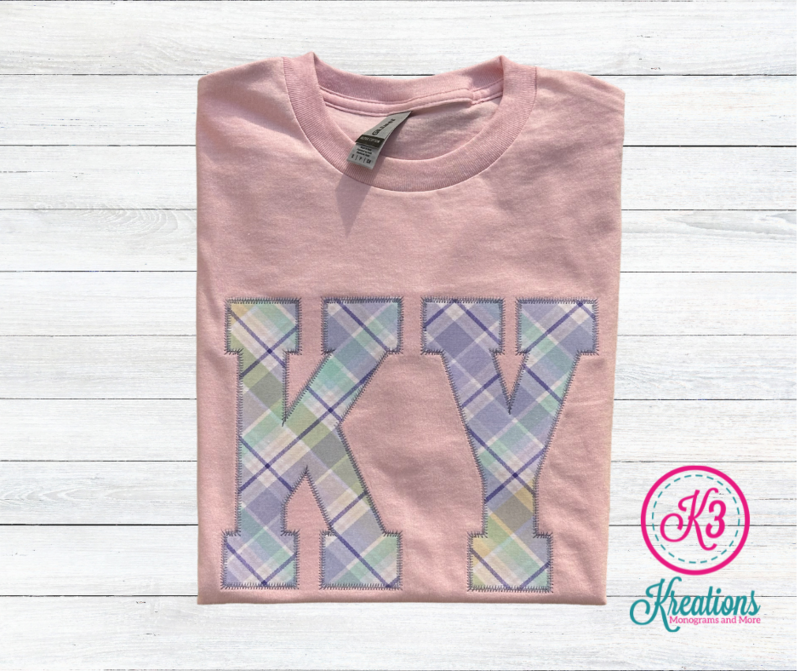 Adult KY Pastel Plaid Applique Short Sleeve Tee