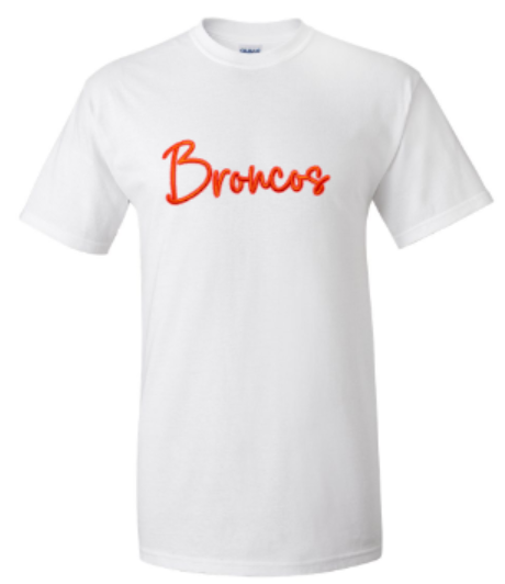 Youth or Adult Puff Embroidered Broncos Short or Long Sleeve Tee (FDDT)