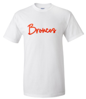 Youth or Adult Puff Embroidered Broncos Short or Long Sleeve Tee (FDGS)