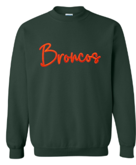 Youth or Adult Puff Embroidered Broncos Sweatshirt (FDDT)