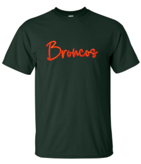 Youth or Adult Puff Embroidered Broncos Short or Long Sleeve Tee 