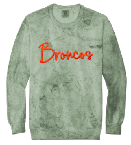 Adult Comfort Colors Colorblast Puff Embroidered Broncos Crewneck Sweatshirt (FDDT)