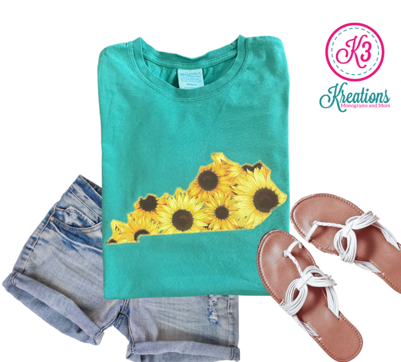 Adult Kentucky State Sunflower Comfort Wash Softstyle Short Sleeve Tee