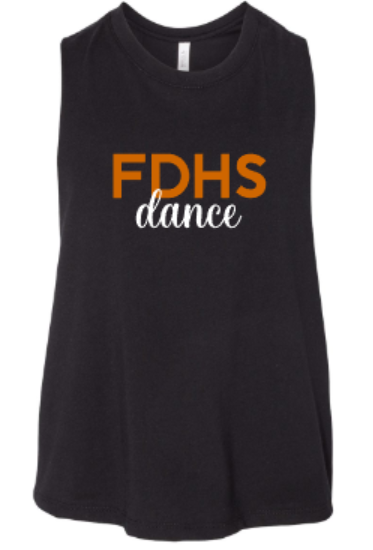 Ladies FDHS dance Bella + Canvas Racerback Cropped Black Tank (FDDT)