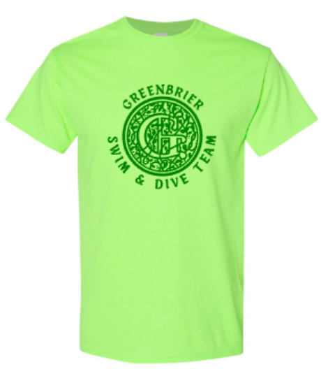 Adult Gildan Greenbrier Logo Neon Green Short Sleeve Tee