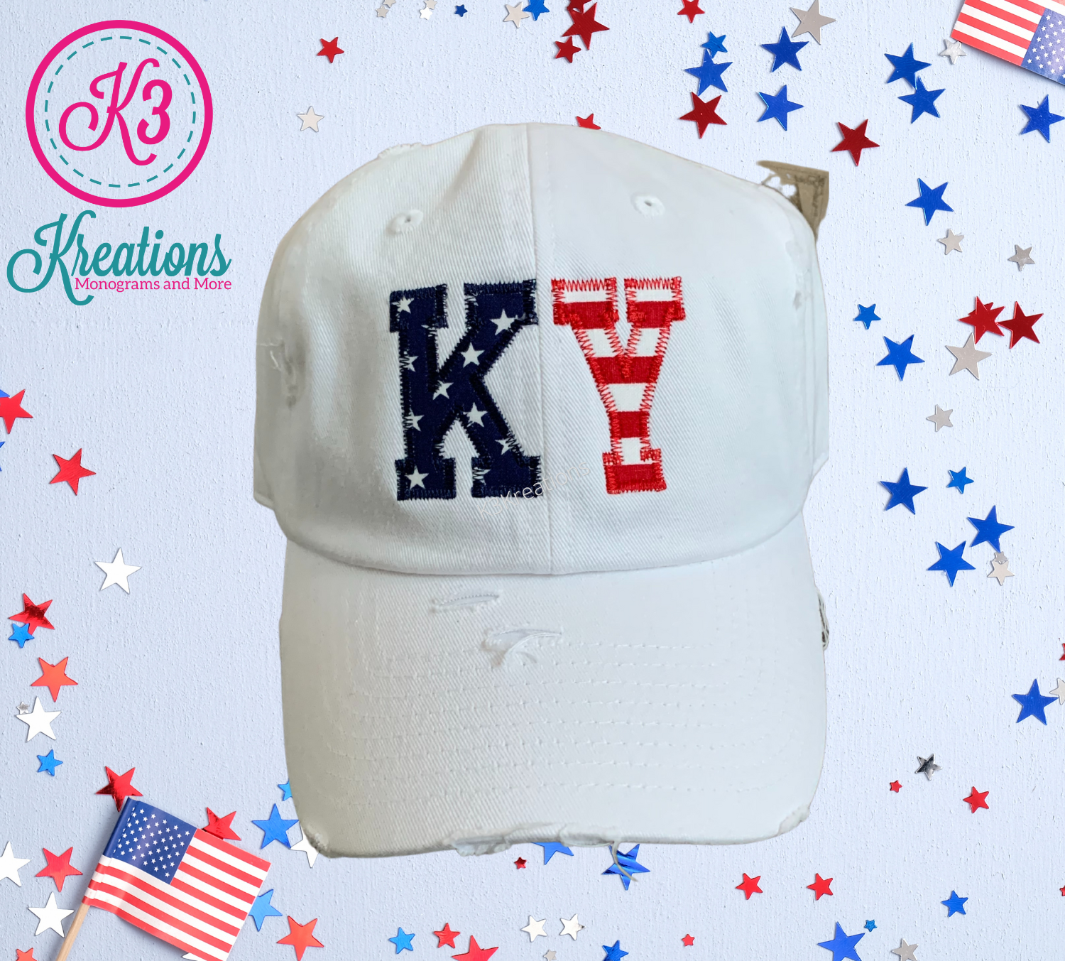 KY Stars &amp; Stripes White Distressed Cap