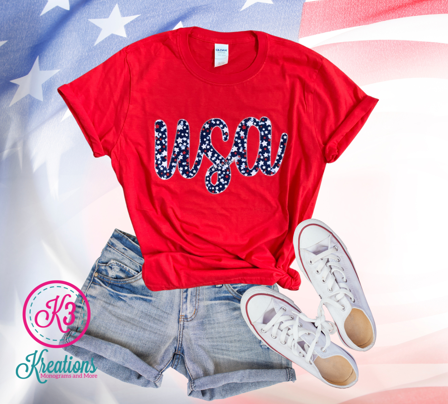 Adult USA Stars Short Sleeve Softstyle Red Tee