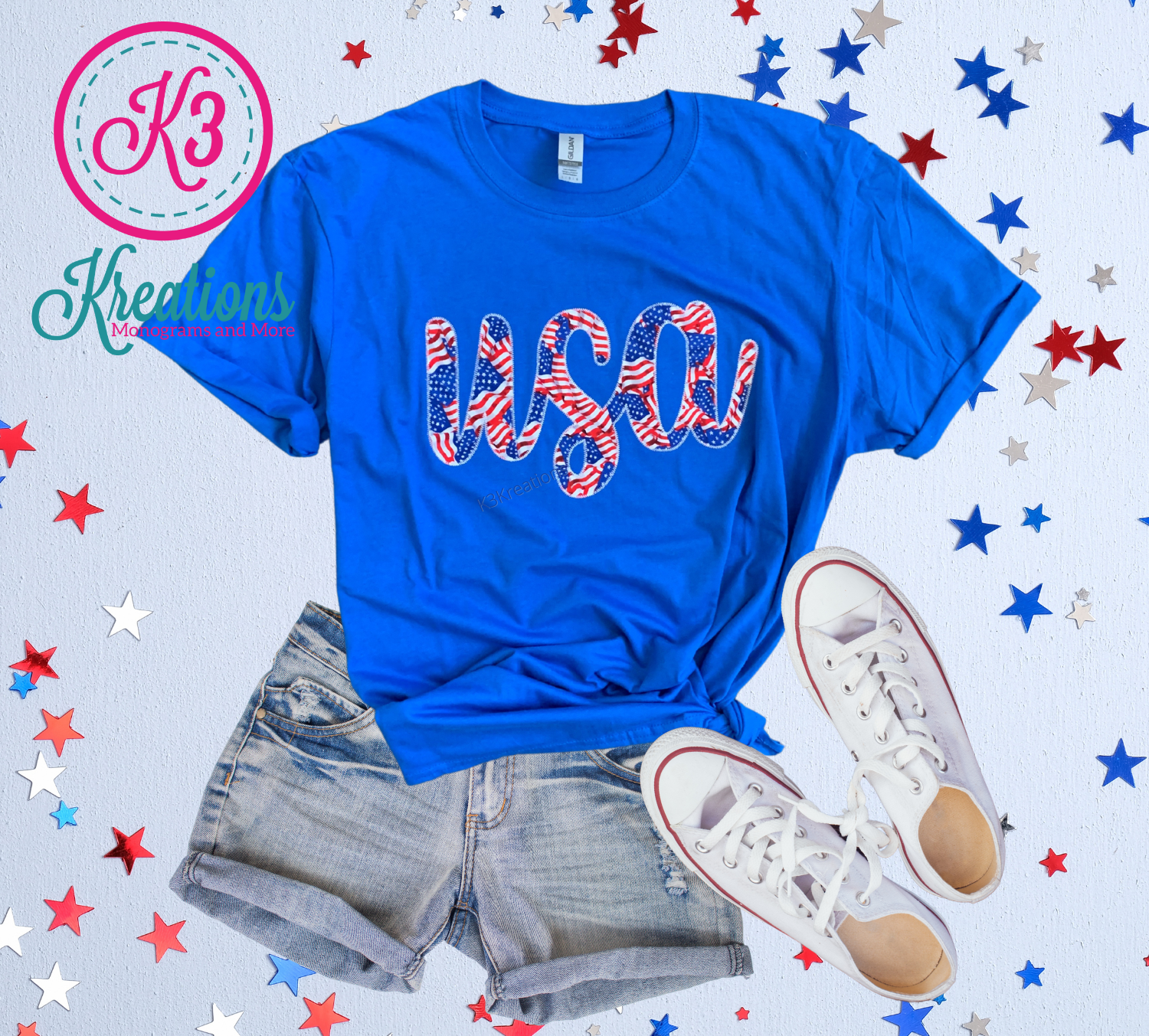 Adult USA Flags Short Sleeve Softstyle Blue Tee
