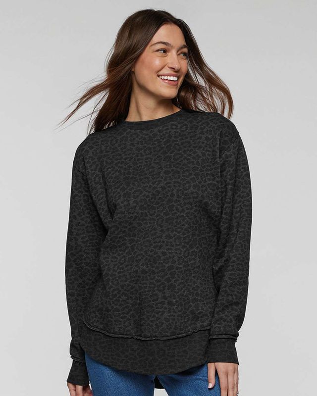 Ladies LDF LAT Black Leopard Fleece Crewneck Sweatshirt (LDF)