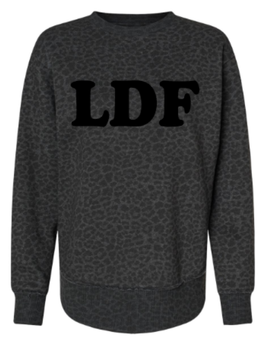 Ladies LDF LAT Black Leopard Fleece Crewneck Sweatshirt (LDF)
