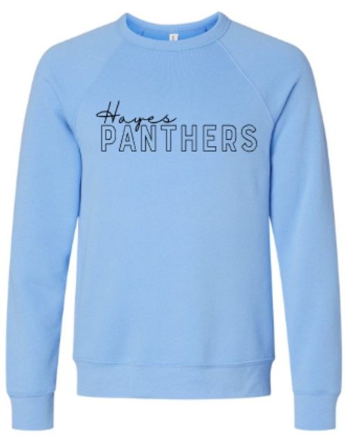 Adult Hayes Panthers Embroidered Bella + Canvas Sponge Fleece Raglan Crewneck Sweatshirt 