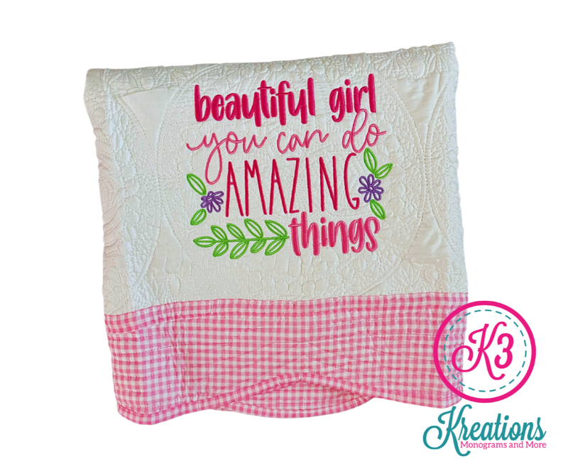 Beautiful Girl You Can Do Amazing Things Antique Baby Quilt