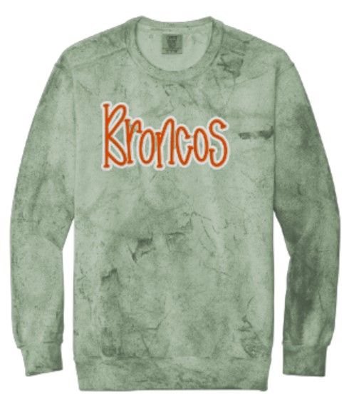 Adult Comfort Colors Colorblast Broncos Puff Embroidered Crewneck Sweatshirt