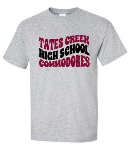 Waved Tates Creek High School Commodores Short Sleeve Tee YOUTH and ADULT (TCDT)