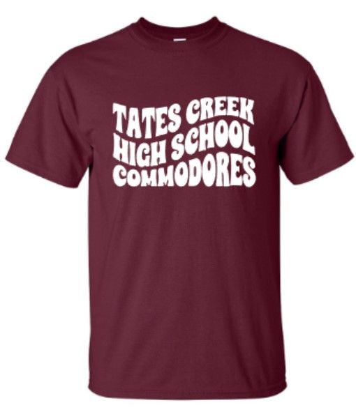 Waved Tates Creek High School Commodores Short Sleeve Tee YOUTH and ADULT (TCDT)