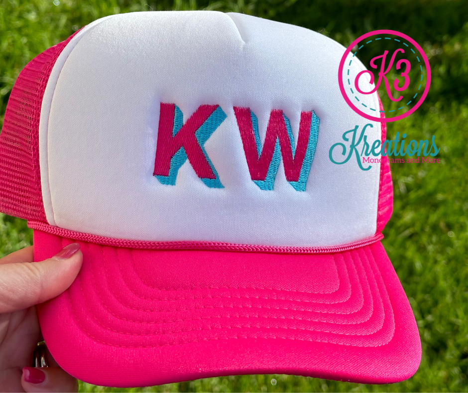 Shadow Block Embroidered Monogram Trucker Cap