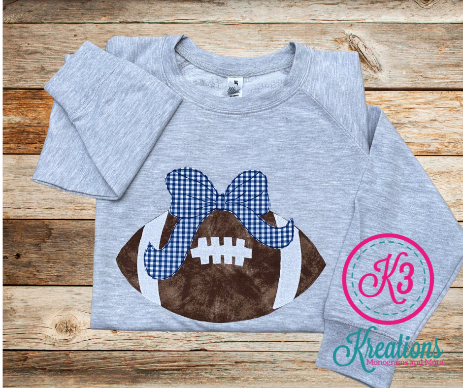 Football with Coquette Bow Applique Lightweight Crewneck Sweatshirt