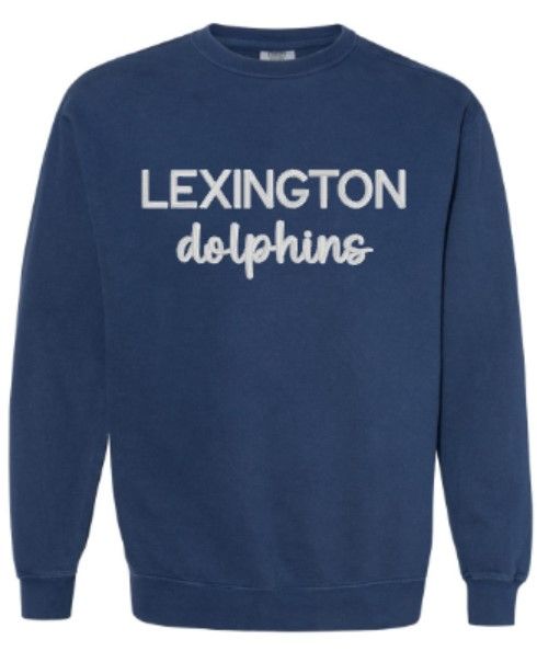 Adult Lexington dolphins Puff Embroidered Comfort Colors Crewneck Sweatshirt (LEX)