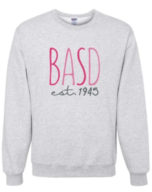 Youth or Adult BASD est. 1945 Embroidered Jerzees NuBlend® Crewneck Sweatshirt (BASD)