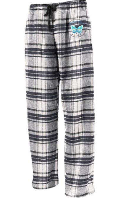 Youth or Adult Logo White &amp; Black Plaid Flannel Pajama Pants with Embroidered Logo (BYB)
