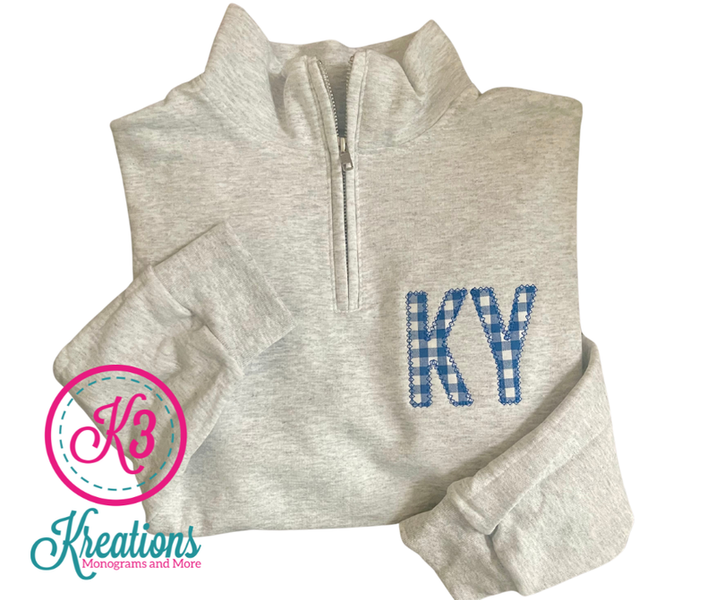 Adult KY Gingham Print Embroidered Quarter Zip Sweatshirt