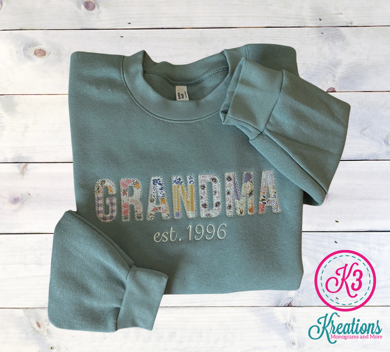 Adult Custom Grandma Embroidered Crewneck Sweatshirt