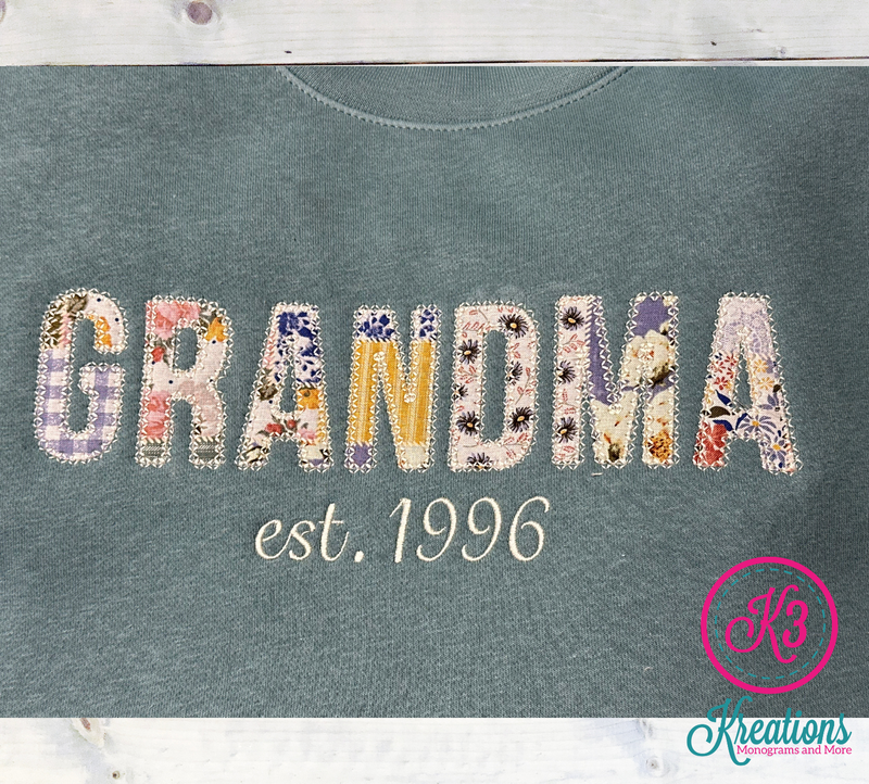 Adult Custom Grandma Embroidered Crewneck Sweatshirt
