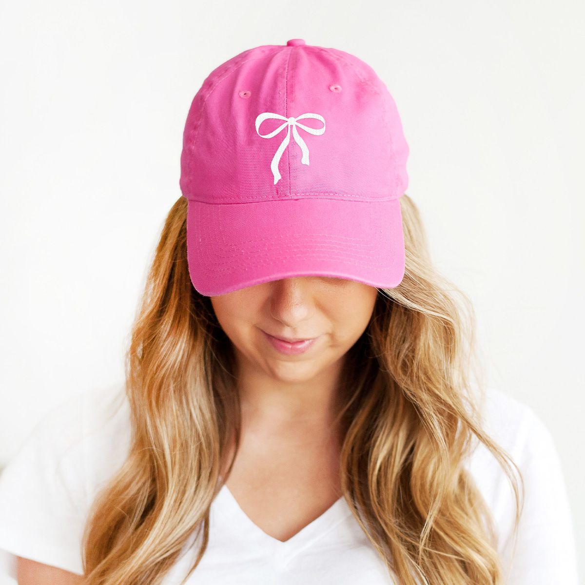 White &amp; Pink Bow Cap