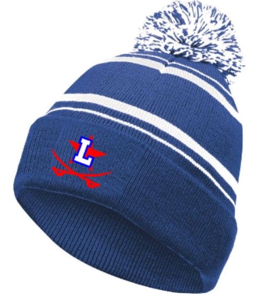Lafayette Logo Blue &amp; White Stripe Pom Beanie (LGS)