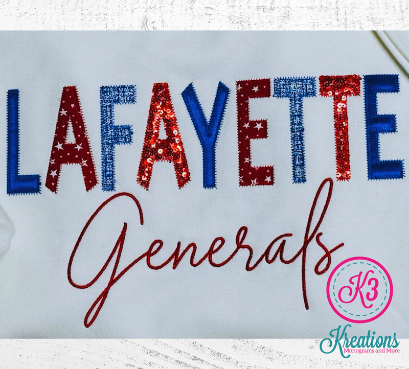 Adult Lafayette Generals Mixed Fabric Applique Crewneck Sweatshirt