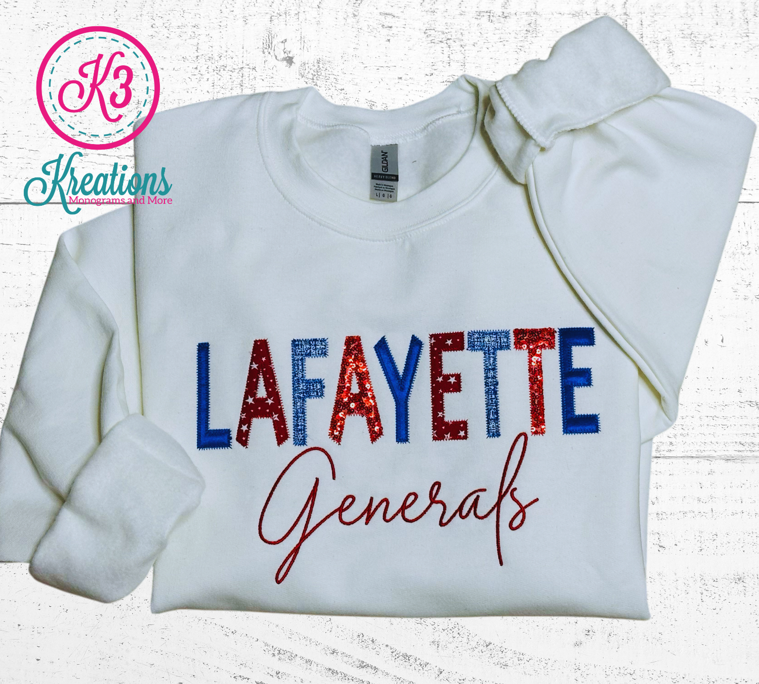 Adult Lafayette Generals Mixed Fabric Applique Crewneck Sweatshirt