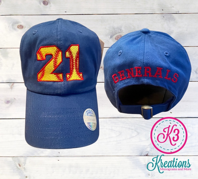 Generals Custom Softball Number Embroidered Hat (LGS)