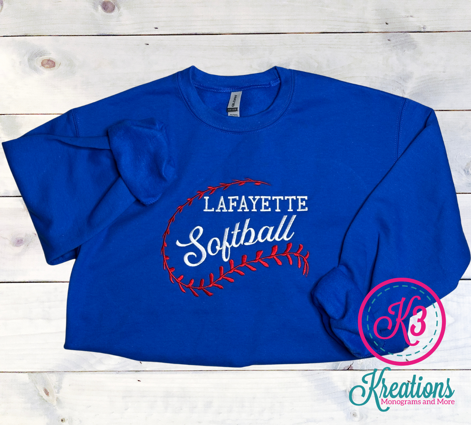 Adult Lafayette Softball Embroidered Sweatshirt with Optional Custom Number (LGS)